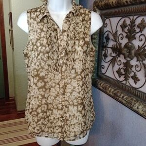 COLDWATER CREEK Pretty Abstract Floral Button Down Shirt Sleeveless Sz XS